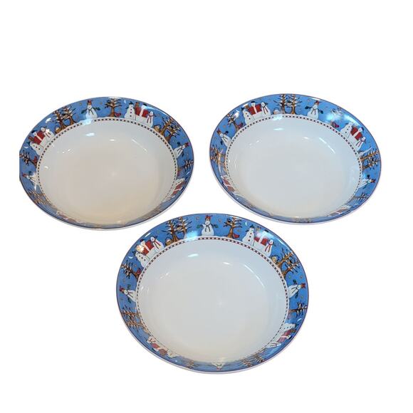 Debbie Mumm Snowman Christmas Soup Bowls Set of 3 Oneida Stoneware - Picture 1 of 8